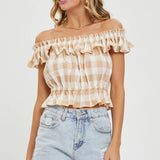 Gingham Ruffle Top-Tops- Hometown Style HTS, women's in store and online boutique located in Ingersoll, Ontario
