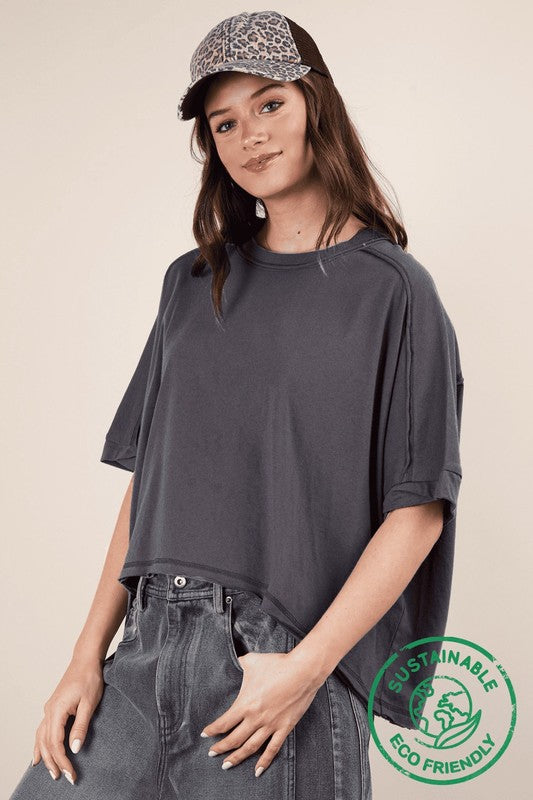 Oversized Crop Tee - Charcoal-tee- Hometown Style HTS, women's in store and online boutique located in Ingersoll, Ontario