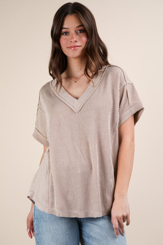 Casual Ribbed Knit Tee - Oat-tee- Hometown Style HTS, women's in store and online boutique located in Ingersoll, Ontario