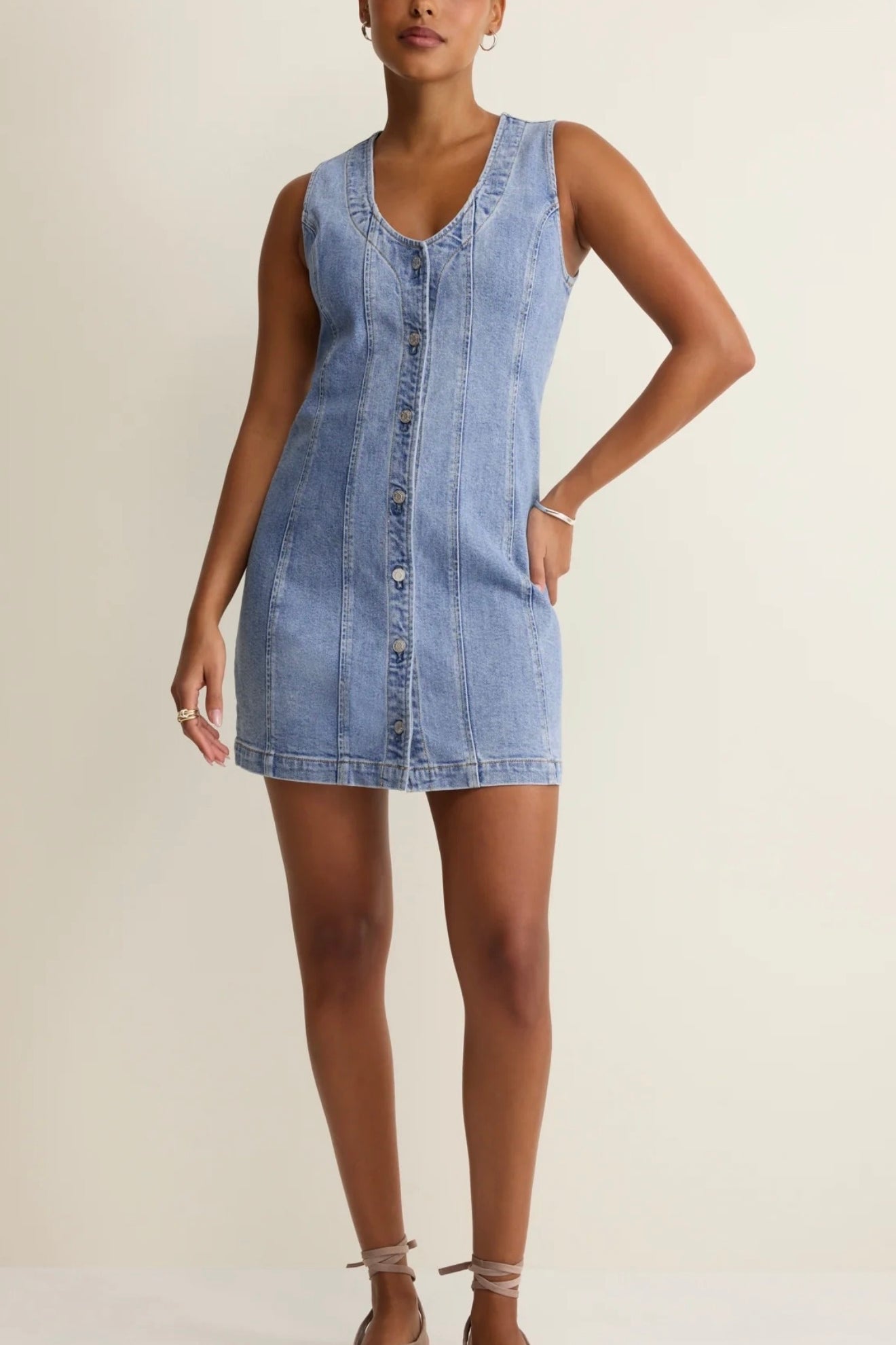 JOLIE DENIM SEAMED MINI DRESS-Casual Dresses- Hometown Style HTS, women's in store and online boutique located in Ingersoll, Ontario