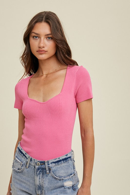 Sweetheart Sweater Top - Pink-Shirts & Tops- Hometown Style HTS, women's in store and online boutique located in Ingersoll, Ontario