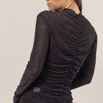 Mesh Ruched Top - Black-Tops- Hometown Style HTS, women's in store and online boutique located in Ingersoll, Ontario