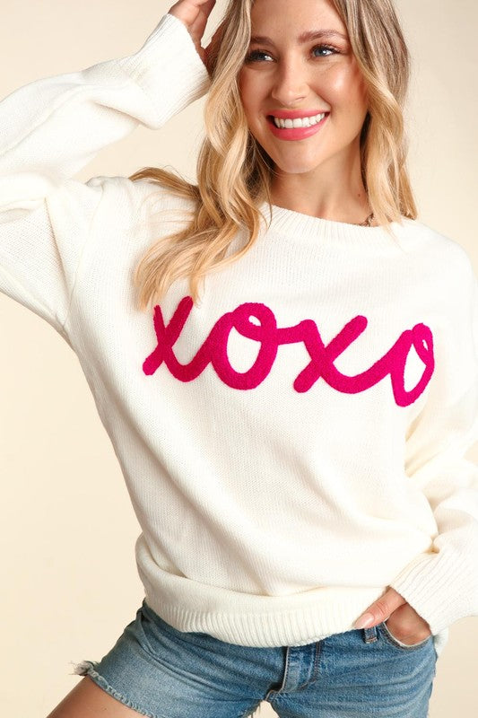 XOXO Valentines Day Sweater - Ivory-Sweater- Hometown Style HTS, women's in store and online boutique located in Ingersoll, Ontario