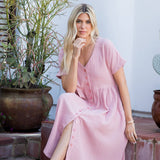 Cotton Button Down Midi Dress - Pink-dress- Hometown Style HTS, women's in store and online boutique located in Ingersoll, Ontario