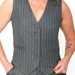 Pinstripe Vest - Grey-vest- Hometown Style HTS, women's in store and online boutique located in Ingersoll, Ontario