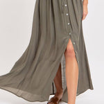 Deep V Neckline Maxi Dress - Olive-dress- Hometown Style HTS, women's in store and online boutique located in Ingersoll, Ontario