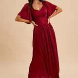 Washed Satin Lace Maxi - Cranberry-Special Occasion Dresses- Hometown Style HTS, women's in store and online boutique located in Ingersoll, Ontario