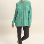 Cable Knit Sweater - Emerald-Sweaters and Cardigans- Hometown Style HTS, women's in store and online boutique located in Ingersoll, Ontario
