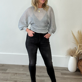 Sheer Dolman Sleeve Sweater - Silver-Sweater- Hometown Style HTS, women's in store and online boutique located in Ingersoll, Ontario