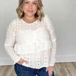 Cinched Crochet Long Sleeve Top - Cream-Tops- Hometown Style HTS, women's in store and online boutique located in Ingersoll, Ontario