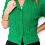 Cable Knit Puff Sleeve Cardigan - Green-sweater- Hometown Style HTS, women's in store and online boutique located in Ingersoll, Ontario