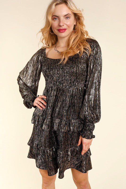 Gold Foiled Fit and Flare-Dress- Hometown Style HTS, women's in store and online boutique located in Ingersoll, Ontario