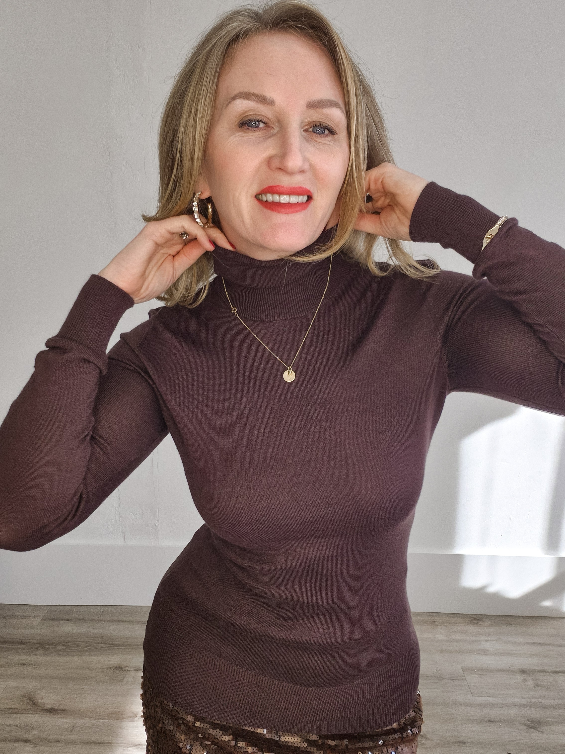 Astrid Roll Neck Top - Black Coffee-Casual Tops- Hometown Style HTS, women's in store and online boutique located in Ingersoll, Ontario
