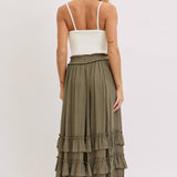 Tiered Ruffle Maxi Skirt - Olive-Skirt- Hometown Style HTS, women's in store and online boutique located in Ingersoll, Ontario