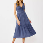 Flowy Tiered Midi Dress with Side Pockets-Slate Blue-dress- Hometown Style HTS, women's in store and online boutique located in Ingersoll, Ontario