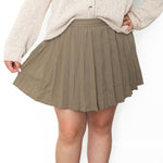 Pleated Mini Skirt - Khaki-skirt- Hometown Style HTS, women's in store and online boutique located in Ingersoll, Ontario