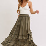 Tiered Ruffle Maxi Skirt - Olive-Skirt- Hometown Style HTS, women's in store and online boutique located in Ingersoll, Ontario