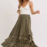 Tiered Ruffle Maxi Skirt - Olive-Skirt- Hometown Style HTS, women's in store and online boutique located in Ingersoll, Ontario