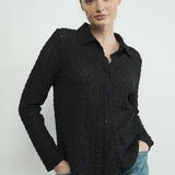 Floral Lace Button Up - Black-Tops- Hometown Style HTS, women's in store and online boutique located in Ingersoll, Ontario