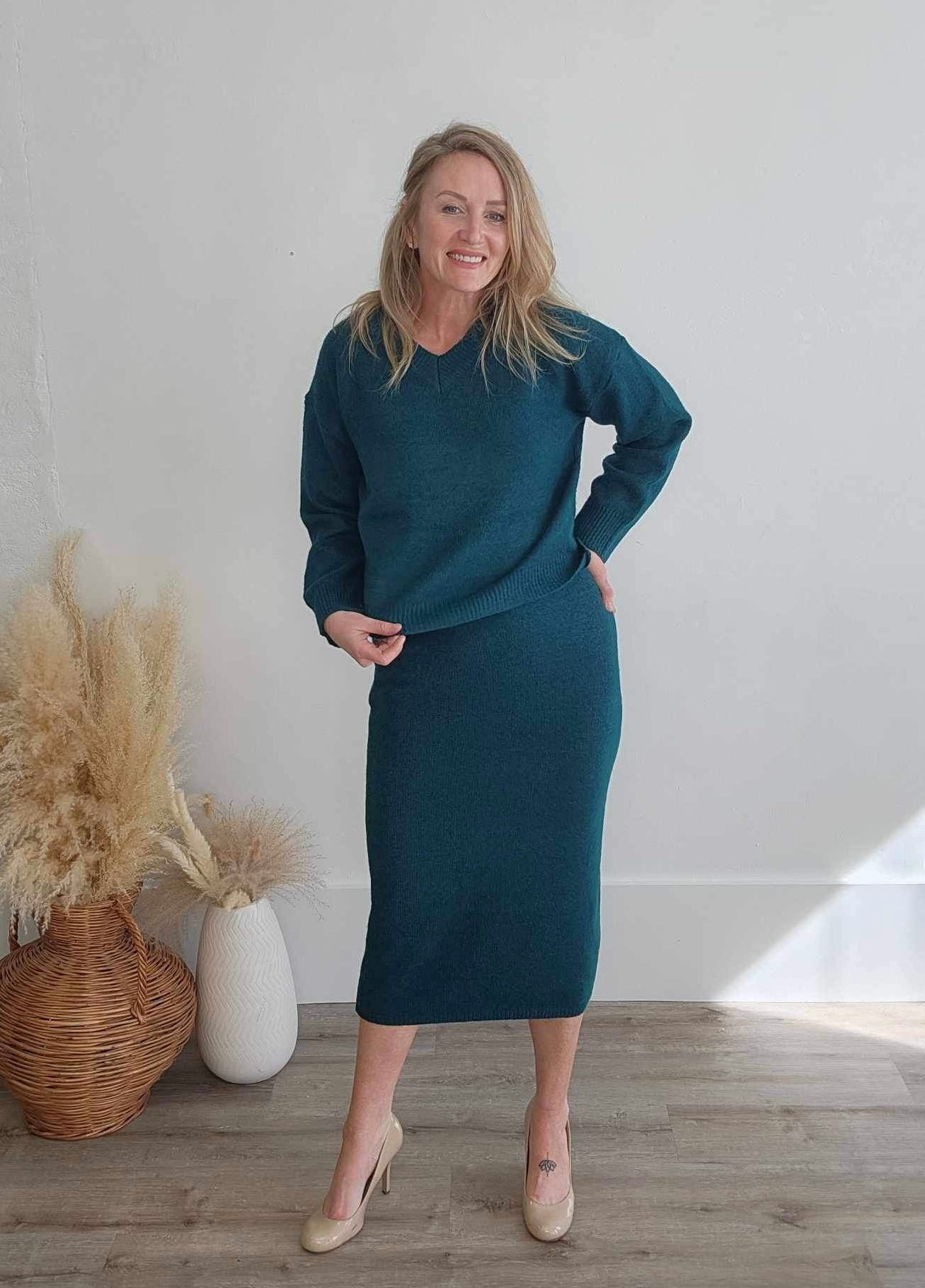 Brushed Midi Sweater Skirt - Forest-skirt- Hometown Style HTS, women's in store and online boutique located in Ingersoll, Ontario