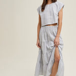 Striped Relaxed Crop top and Skirt Set - Blue-set- Hometown Style HTS, women's in store and online boutique located in Ingersoll, Ontario