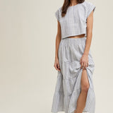 Striped Relaxed Crop top and Skirt Set - Blue-set- Hometown Style HTS, women's in store and online boutique located in Ingersoll, Ontario