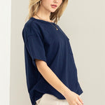 Short Sleeve Tee with Patch Pocket - Navy-tee- Hometown Style HTS, women's in store and online boutique located in Ingersoll, Ontario