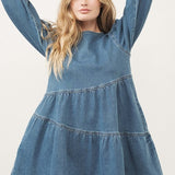 Denim Tiered Dress-dress- Hometown Style HTS, women's in store and online boutique located in Ingersoll, Ontario