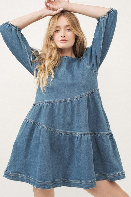 Denim Tiered Dress-dress- Hometown Style HTS, women's in store and online boutique located in Ingersoll, Ontario