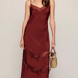 BRUNA LACE INSET MIDI DRESS - Velvet Rouge