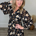 Floral Twist Wrap Maxi Dress - Black-Dress- Hometown Style HTS, women's in store and online boutique located in Ingersoll, Ontario