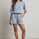 Striped Romper - Blue-Shorts- Hometown Style HTS, women's in store and online boutique located in Ingersoll, Ontario