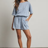 Striped Romper - Blue-Shorts- Hometown Style HTS, women's in store and online boutique located in Ingersoll, Ontario