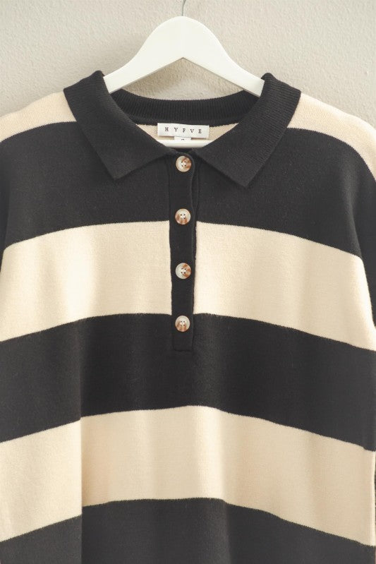 Polo Long Sleeve Tee- Black-long Sleeve- Hometown Style HTS, women's in store and online boutique located in Ingersoll, Ontario