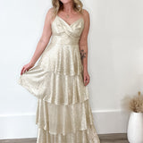 Lurex Gold Tiered Maxi Dress-dress- Hometown Style HTS, women's in store and online boutique located in Ingersoll, Ontario