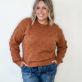 Pom Pom Knit Sweater - Brick-Sweaters and Cardigans- Hometown Style HTS, women's in store and online boutique located in Ingersoll, Ontario