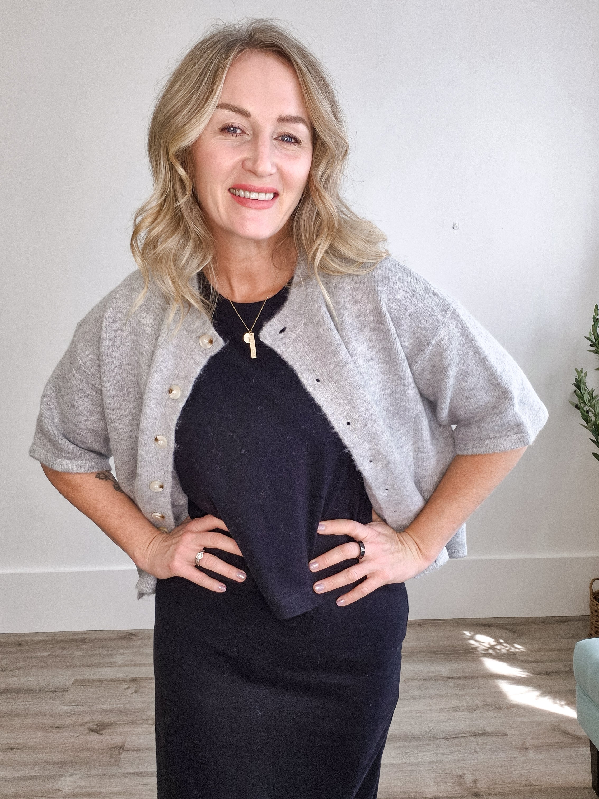 Brushed Button Up Sweater - Grey-Sweaters and Cardigans- Hometown Style HTS, women's in store and online boutique located in Ingersoll, Ontario