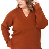 Waffle Knit Sweater - Brick-sweater- Hometown Style HTS, women's in store and online boutique located in Ingersoll, Ontario