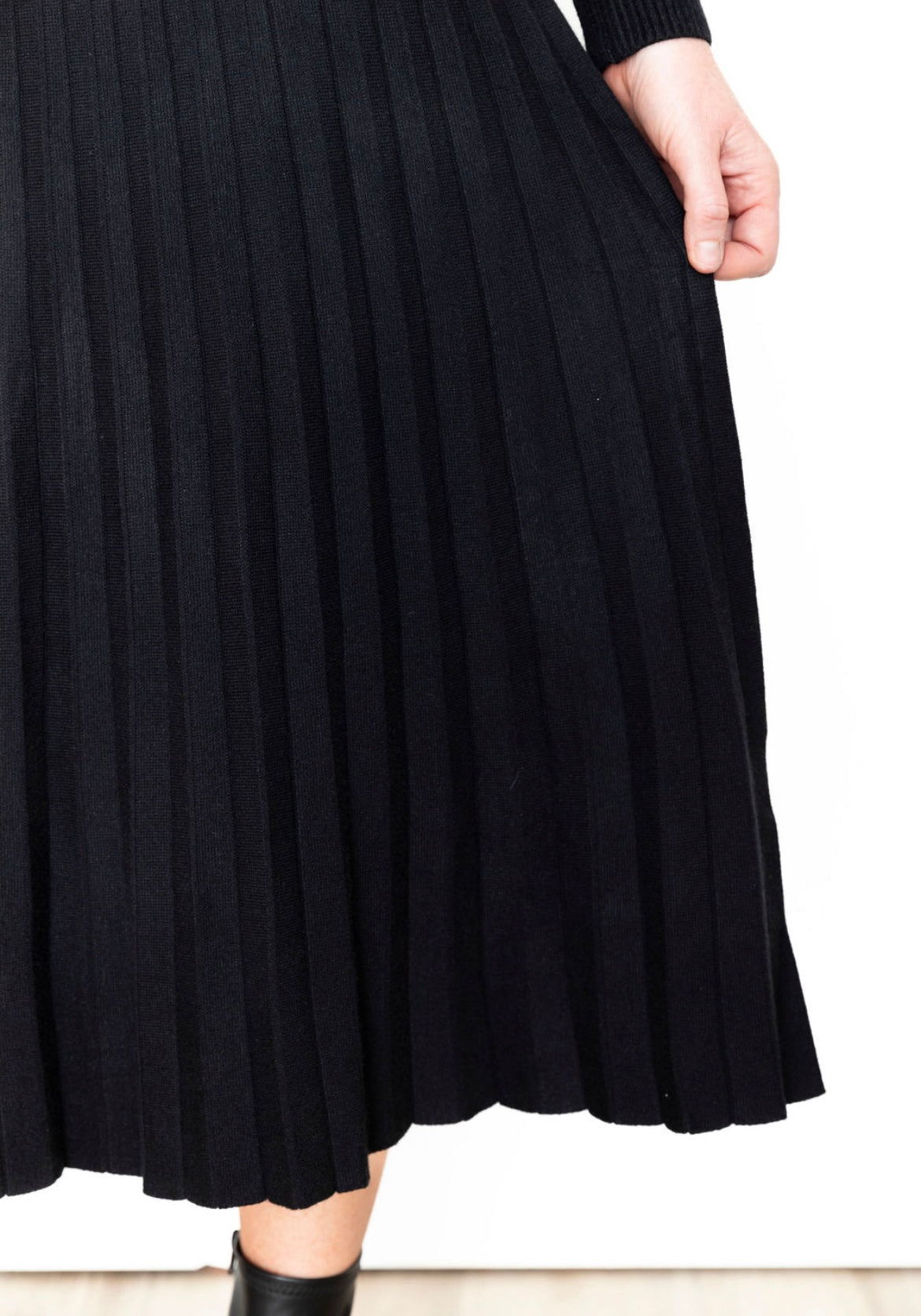 A Line Pleated Sweater Midi Skirt - Black-Skirt- Hometown Style HTS, women's in store and online boutique located in Ingersoll, Ontario