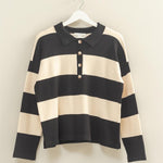 Polo Long Sleeve Tee- Black-long Sleeve- Hometown Style HTS, women's in store and online boutique located in Ingersoll, Ontario