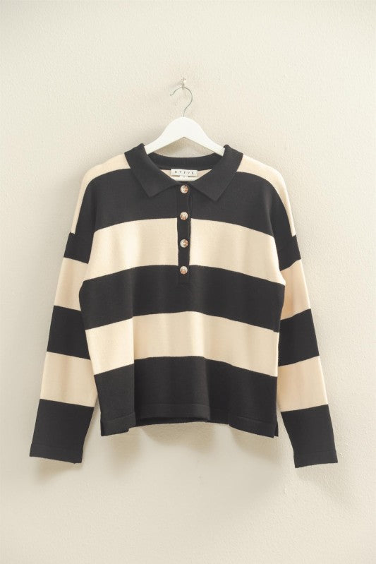Polo Long Sleeve Tee- Black-long Sleeve- Hometown Style HTS, women's in store and online boutique located in Ingersoll, Ontario