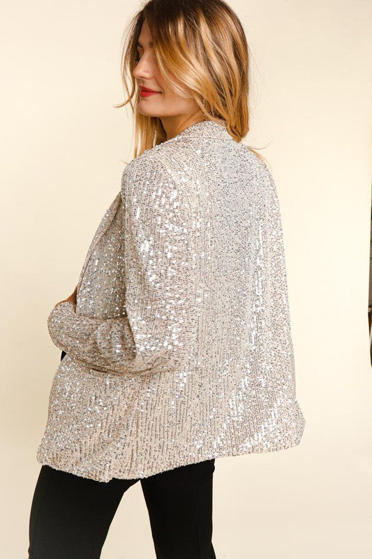 Sequin Open Blazer - Silver-blazer- Hometown Style HTS, women's in store and online boutique located in Ingersoll, Ontario