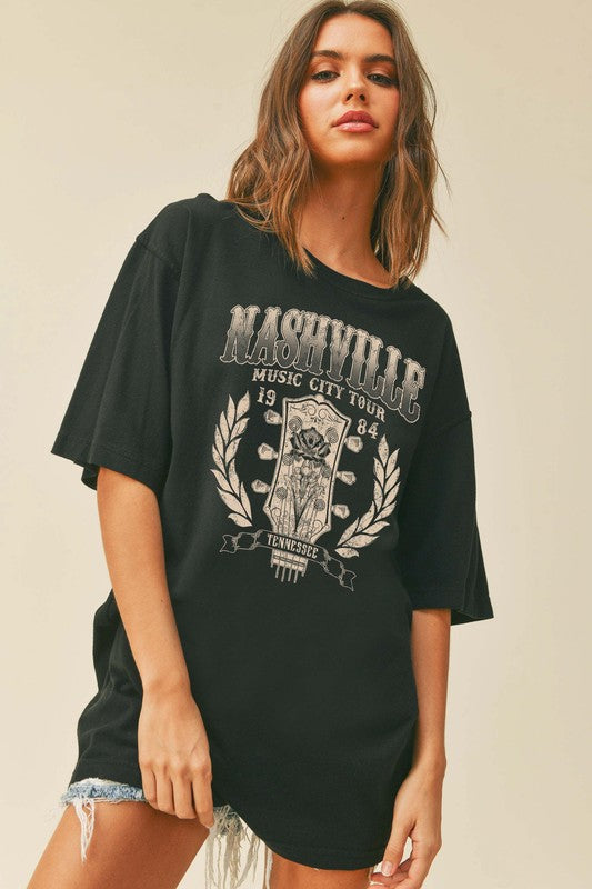 Nashville Music City - Black-tee- Hometown Style HTS, women's in store and online boutique located in Ingersoll, Ontario