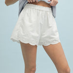 Scalloped Lace Cotton Shorts - White-Shorts- Hometown Style HTS, women's in store and online boutique located in Ingersoll, Ontario