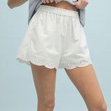 Scalloped Lace Cotton Shorts - White-Shorts- Hometown Style HTS, women's in store and online boutique located in Ingersoll, Ontario