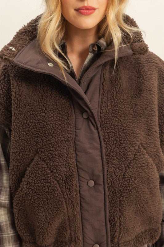 Cozy Sherpa Vest - Brown-vest- Hometown Style HTS, women's in store and online boutique located in Ingersoll, Ontario