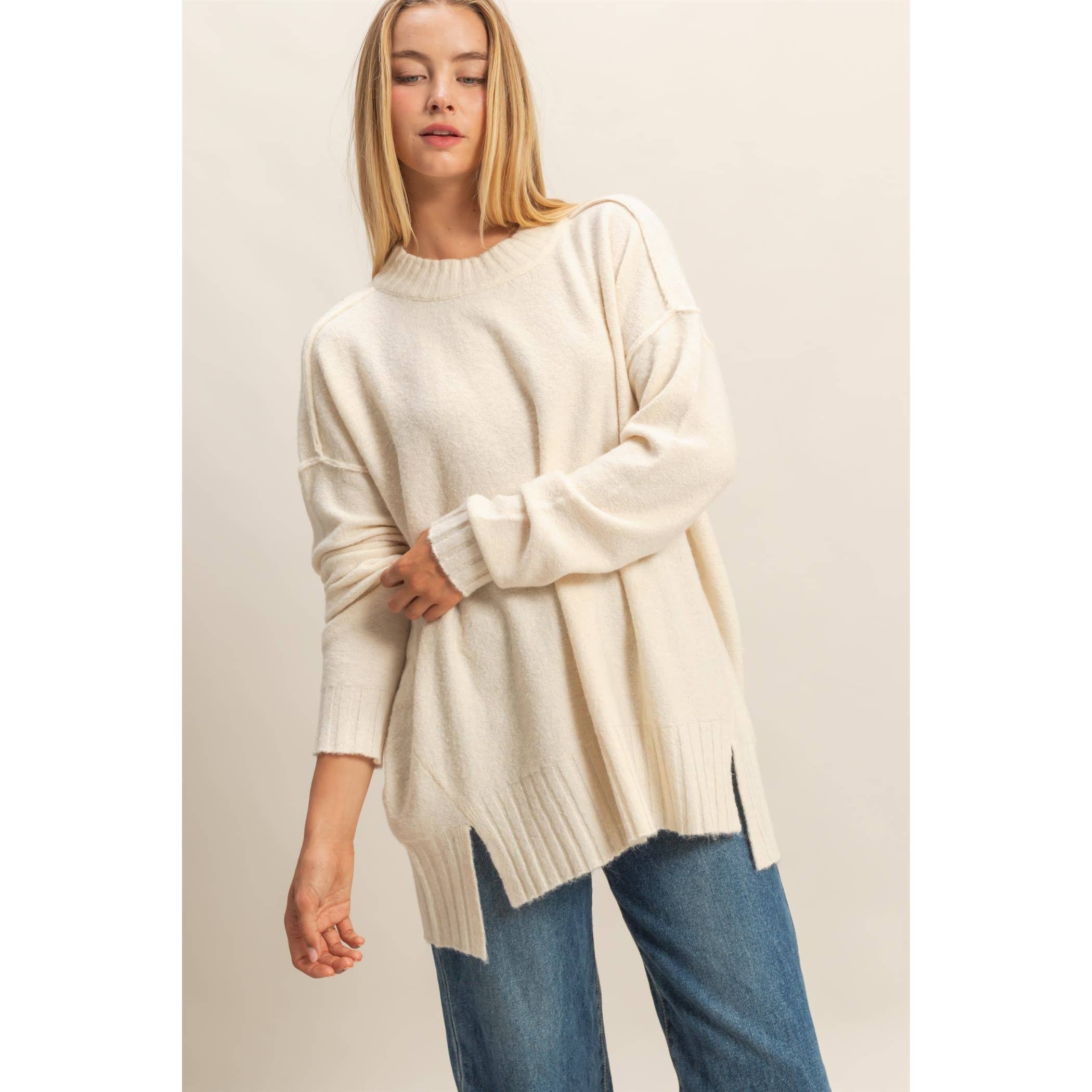 Relaxed Fit Sweater- Cream-sweater- Hometown Style HTS, women's in store and online boutique located in Ingersoll, Ontario