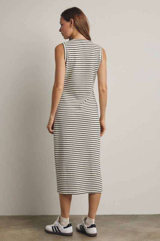 Striped Knit Tank Dress - Cream/Black-Casual Dresses- Hometown Style HTS, women's in store and online boutique located in Ingersoll, Ontario