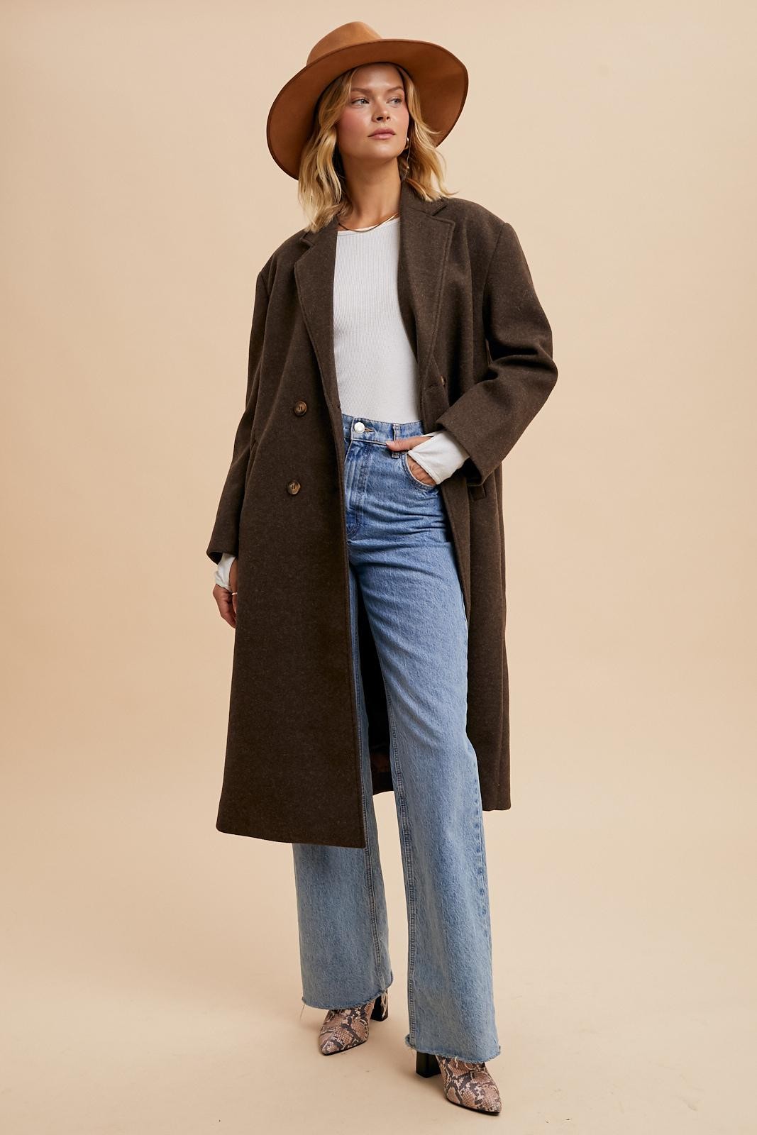 Double Breasted Lapel Duster Coat - Mocha-Coats & Jackets- Hometown Style HTS, women's in store and online boutique located in Ingersoll, Ontario