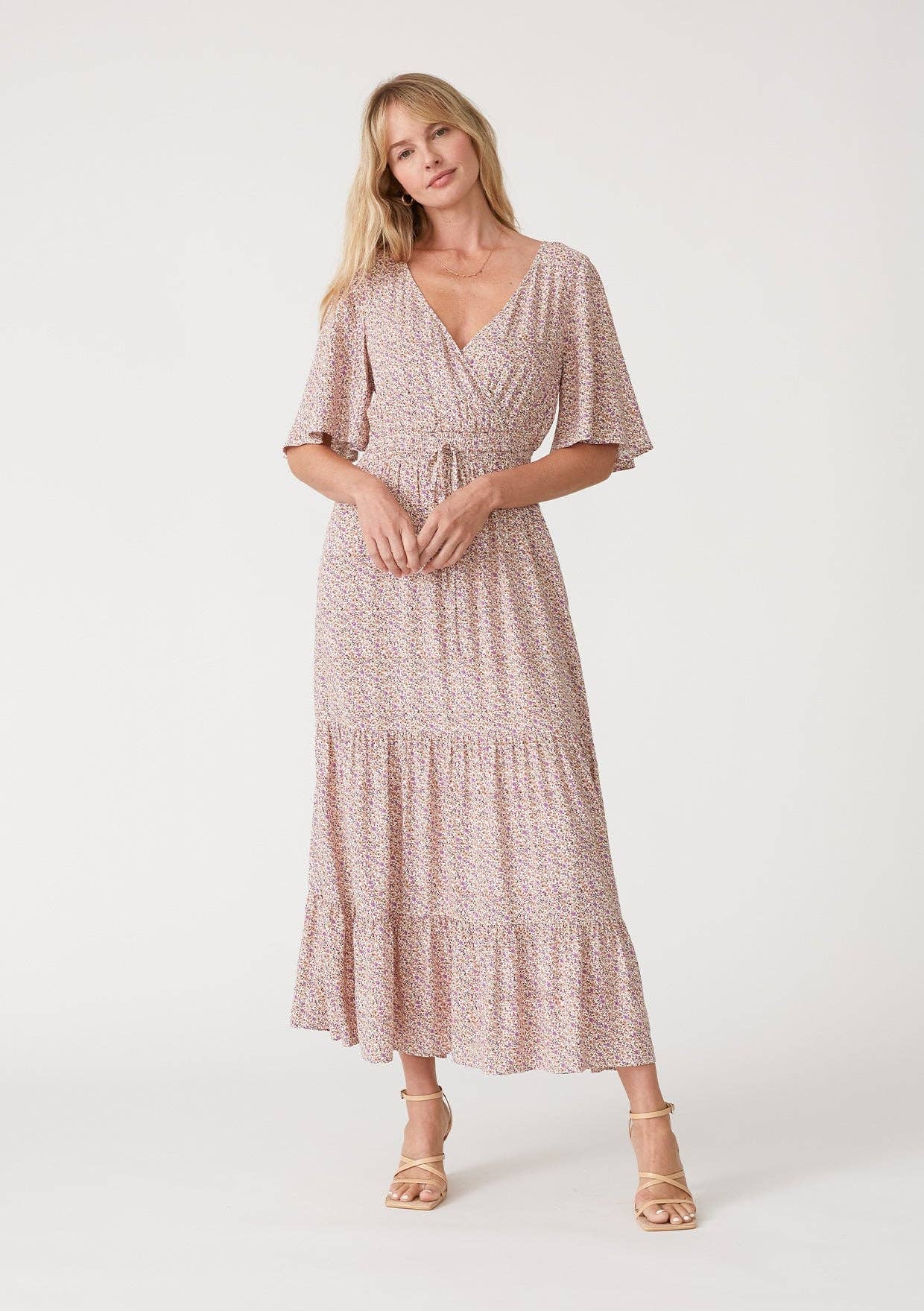 Floral Surplice Maxi Dress - Ivory-dresses- Hometown Style HTS, women's in store and online boutique located in Ingersoll, Ontario